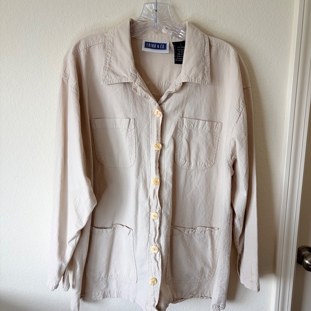 Vintage Erika & Co 100% Cotton Chore Jacket Neutral Utility Shacket Large